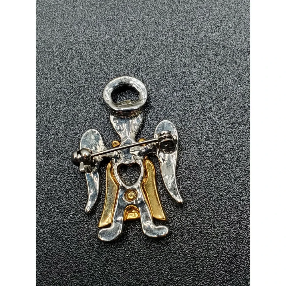 Brooch Angel with heart and Halo two tone Vintage Religious Choir Pin Gold Tone